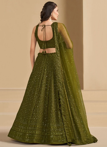 Mehendi Green Georgette lehenga choli crafted with sequin and thread embroidery work